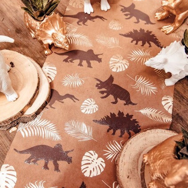 Suede Dinosaur Themed Table Runner, Dinosaur Table Runner, Dino Theme Party, Kids Activity, Dinosaur Party Decorations, Brown, Suede