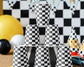6 Checkered Flag Party Cups, Racing Paper Cups, Monster Truck Decorations, Two Fast Birthday, Racing Car Paper Cups, Kids Birthday, Kids