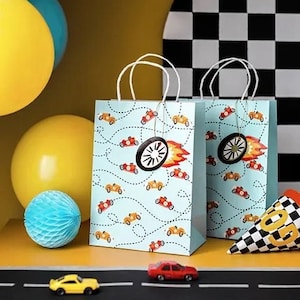 Racing Car Gift Bag, Car Gift Bag, Party Decorations, Boy Birthday, Racing Car Theme, Kids Birthday, Kids Birthday Party, Gift Wrapping