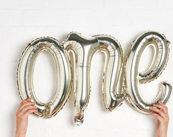 Gold One Script Balloon, One Balloon Banner, One Bunting, Gold First Birthday, First Birthday Backdrop, One Balloon, Baby Girl, Baby Boy