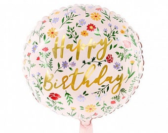 Floral Pink Happy Birthday Balloon, 45cm, Pink Happy Birthday Foil Balloon, Flowery Birthday Balloon, Happy Birthday Balloon, Pink Birthday