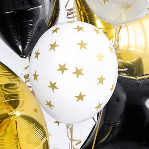White and Gold Star Balloons, Pastel Pure White Balloon, 6 or 12 Latex Balloons, Gold Stars, Celebration, Party Balloons, Birthday Balloon