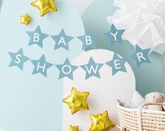 Pastel Blue Baby Shower Banner, Baby Shower Sign, Welcome Baby Boy Garland, Baby Shower Decorations, Blue Baby Shower, Pastel Baby Shower
