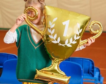 Globo de trofeo de lámina dorada, globo de copa de lámina dorada, globo de trofeo, fiesta de fútbol, globo de primer cumpleaños, globo de cumpleaños, globo de lámina dorada