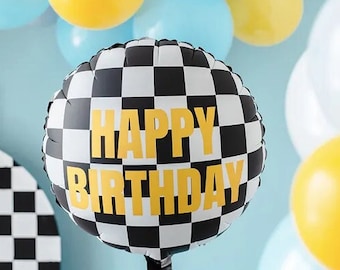 Checkered Flag Happy Birthday Foil Balloon, Racing Balloons, Two Fast Balloons, Boys First Birthday, Car Themed Party, Kids Birthday, Car