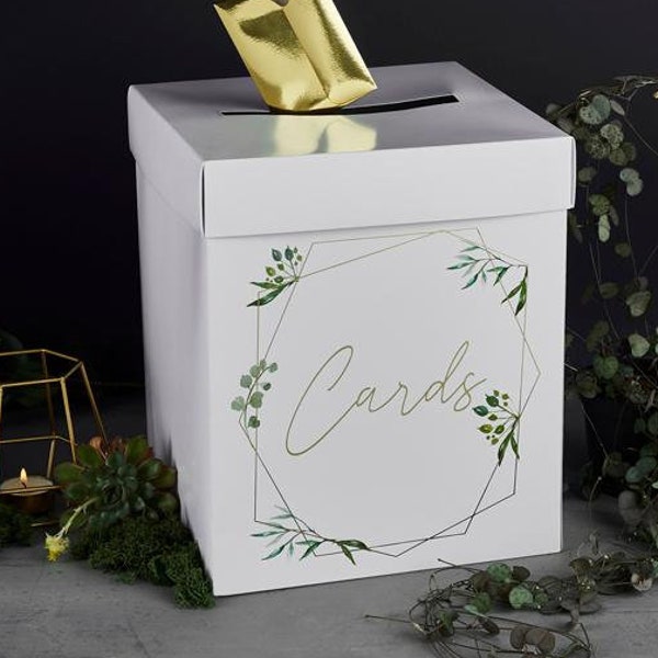 Lovely Botanical Cards Box with Floral Print, Cards Box, Botanical Wedding Card Box, Wedding Reception Card Box, Green and Gold Wedding Deco
