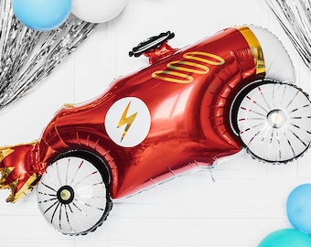 Large Red Car Foil Balloon, Red and Gold Car Balloon, Car Themed Party, Boys Birthday Party, Foil Balloon, Kids Party Balloons,