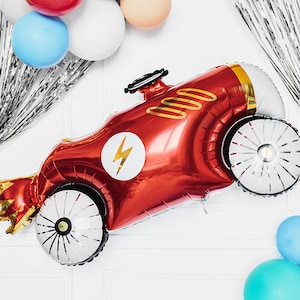 Palloncino in foil a forma di auto rossa grande, palloncino per auto rosso e oro, festa a tema auto, festa di compleanno per bambini, palloncino in foil, palloncini per feste per bambini,