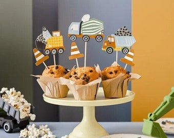 Construction Themed Cupcake Toppers, Construction Food Topper, Construction Birthday Cake Toppers, Happy Birthday Cake Topper, Food Picks