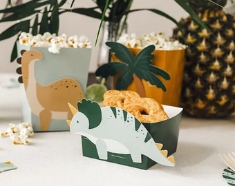 6 Cajas de Palomitas de Dinosaurio, Cajas de Palomitas de Maíz, Cajas de Palomitas de Maíz Verdes, Vajilla de Dinosaurios, Fiesta Temática de Dinosaurios, Cumpleaños de Niños