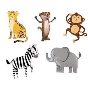 Jumbo Animal Balloons, Safari Animal Balloons, Elephant, Monkey, Cheetah, Meerkat, Zebra, Large Foil Balloon Safari Party Balloons, Foil