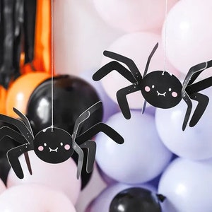 5 Hanging Spiders, Paper Spiders, Halloween Hanging Spiders, Halloween Decor, Kids Halloween Party, Black Spiders Wall Decorations