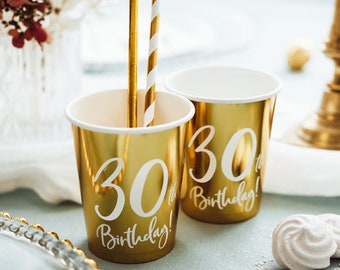 Metallic Gold 30th Birthday Paper Cups, 30th Birthday Party Cups, Gold 30th Birthday Cups, Metallic Gold Cups, 30th Party, Gold Party Deco