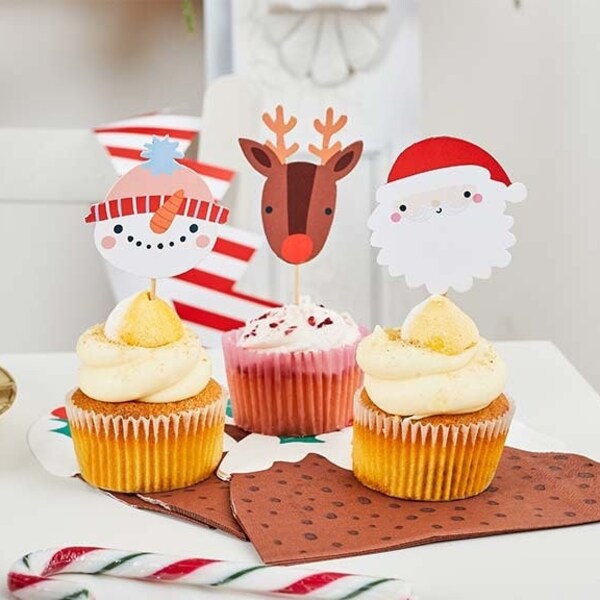 12 Cute Cake Picks, Santa Claus, Reindeer, Snowman, Cupcake Decorations, Christmas Food Decorations, Christmas Foodpicks Christmas Dinner