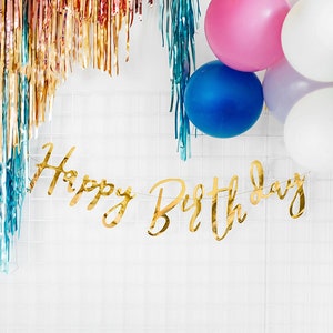 Gold Happy Birthday Banner, 62cm/24in, Gold Birthday Banner, Mirror Gold Paper, Happy Birthday Banner, Gold Happy Birthday Banner, Gold