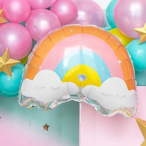 Cute Rainbow Foil Balloon, Matte Rainbow Balloon, Pastel Rainbow Decorations, Rainbow Party, 1st Birthday, Rainbow Theme, Clouds,