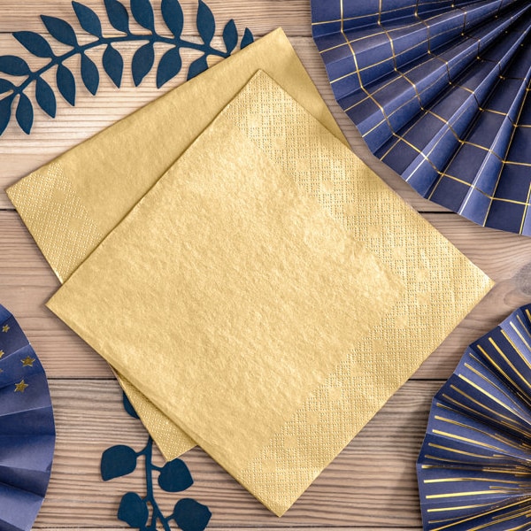 Gold Metallic Paper Napkins - 3ply - Set of 20 - Plain Gold Napkins - Gold Paper Napkins  - Gold Party Decorations - Gold Tableware