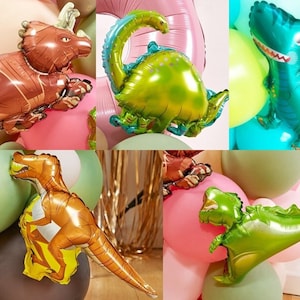Mini Dinosaur Birthday Foil Balloons, T-Rex Dinosaur Balloon, Foil Balloons, No helium, Jurassic Park Birthday Theme Party, Brontosaurus