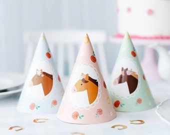 6 x Horse Party Hats, Horse Themed Party, Kids Birthday, Horse Themed Party, Horse Party Hats, Kids Party Decorations, Animal Party Hats