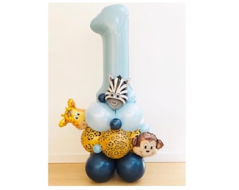 DIY Large 55" First Birthday Balloon Sculpture, Cute Safari Animal Balloon , DIY Kit, No helium required, 1st birthday, Number Balloon