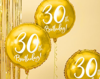 Gold 30th Birthday Balloon, 45cm/18, Metallic Gold 30th Balloon, Round 30th Balloon, 30th Birthday Decorations, Gold Foil Balloon, 30th Bday