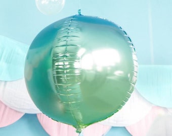 Colourful Ombre Ball Balloon, 35cm/14inch, Bubble Birthday Balloon, Mermaid Birthday Balloon, Foil Balloon, Rainbow Balloon, Green, Unicorn