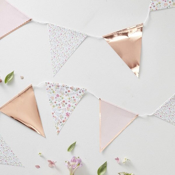 Lange Rose Gold en Floral Bunting, Flower Print Bunting, Tea Party Bunting, Flowery Banner, Rose Gold Bunting, Floral Decor, Afternoon Tea