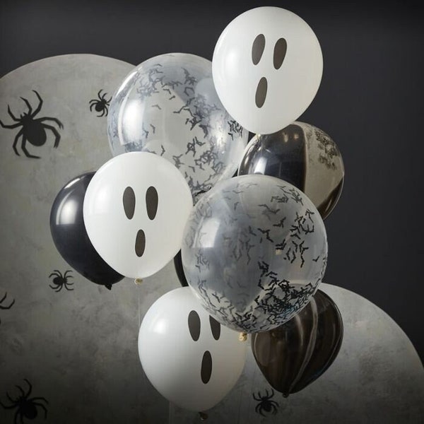 Spooky Halloween Balloon Bundle, Ghost Balloons, Confetti Bat Balloons, Marble Balloons, Halloween Balloon Set, Halloween Decorations