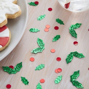Christmas Holly Shaped Confetti, Festive Holly Confetti, Christmas Confetti, Christmas Table Decorations, Christmas Crafting, Red, Green