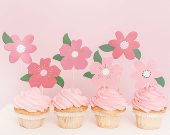 8 decorazioni per cupcake rosa, stuzzicadenti a forma di fiore, decorazione per torta rosa, decorazione per torta floreale, decorazione per torta della mamma, decorazione primaverile, decorazione per torta primaverile
