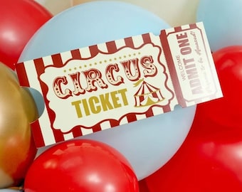 Circus Themed Entry Ticket, Circus Themed Invitation, Paper Decor, Circus Ticket, Circus 1st Birthday Theme, Red Gold Ticket, Ticket Cut