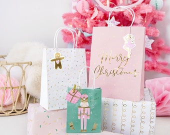 Modern Christmas Bags Pink Christmas Gift Bags Pretty Christmas Bags Christmas Gift Wrapping Nut Cracker Gingerbread Man Decor Etsy
