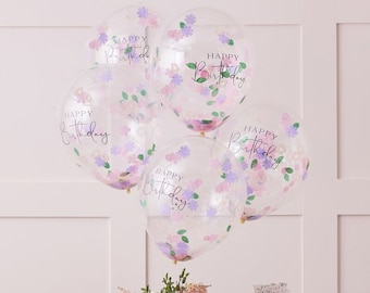 Flower Confetti Birthday Balloons, Floral Confetti Birthday Balloons, Girls Birthday Balloons, Confetti Balloon Decorations, Floral Balloons