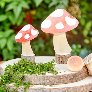 5 Cute Toadstool Cutouts, 2, colours, 2 Sizes, Pastel Red Mushroom Cutout, Fairies Birthday Party, Fairies Tableware, Paper Toadstool Decor