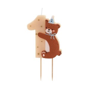 Vela de cumpleaños número 1 con osito de peluche, velas de primer cumpleaños, vela de primer cumpleaños, vela de osito de primer cumpleaños, vela de pastel de primer cumpleaños