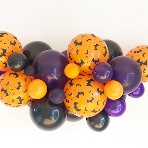 Halloween Balloon Garland Kit - Black, Orange and Purple - 1m/3.3ft or 2m/6.6ft - Bats - Halloween Party Decorations - Balloons with Bats