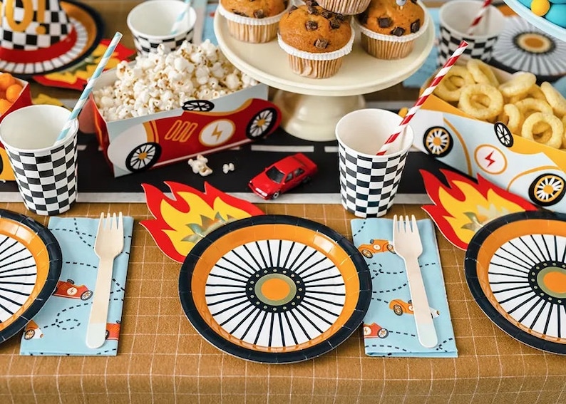 Paper Report On Table 6 Checkered Flag Party Cups, Racing Paper Cups, Monster Truck ...