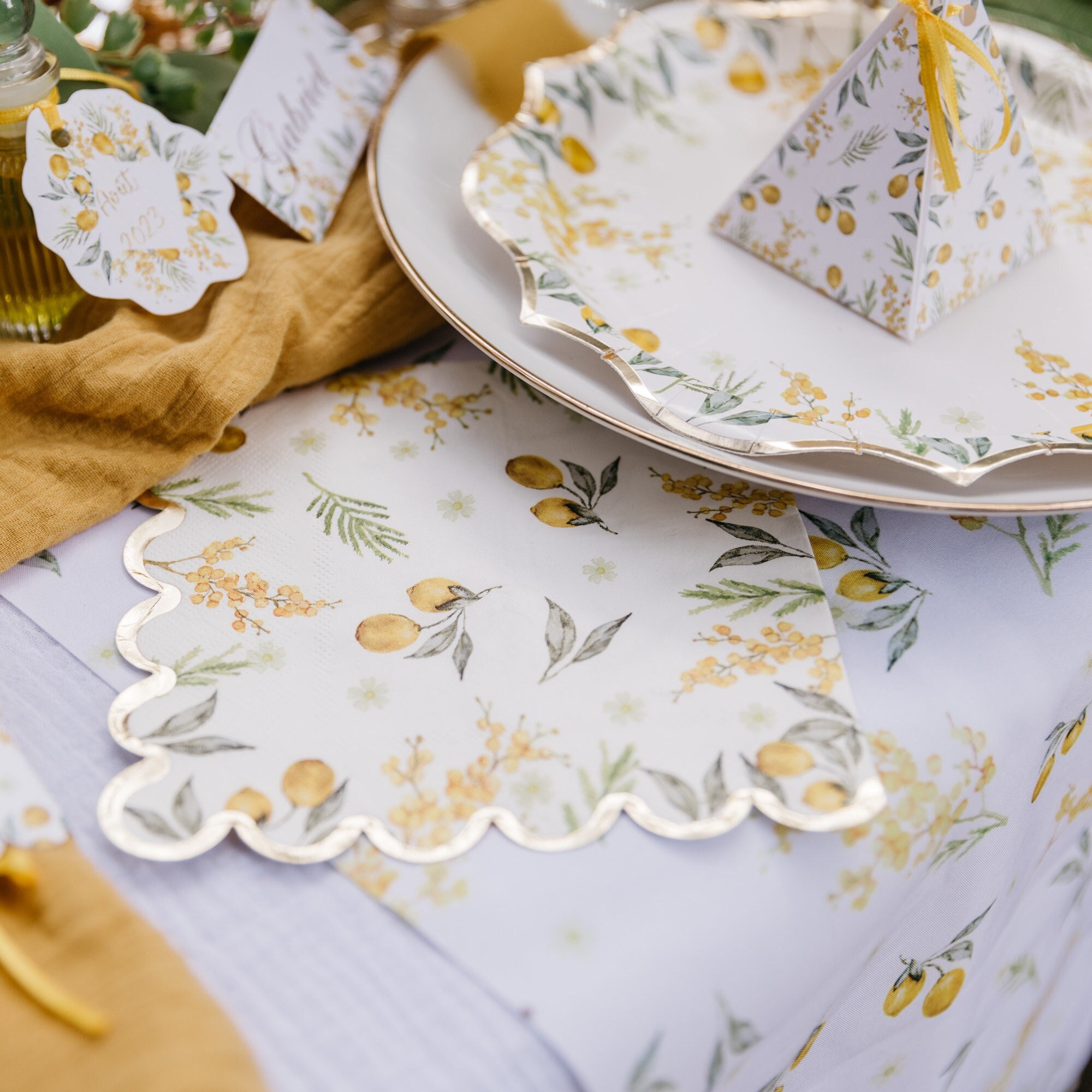 Pastel Yellow Linen Cloth Scallop Napkins Set for Table Decor Set of 2, 4  or 6 