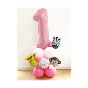 DIY Large 55" Pink Balloon Sculpture, Cute Safari Animal Balloon, DIY Kit, No helium required, 1st birthday, Number Balloon, Pink Safari