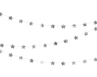 Extra Lange Silberne Sternbanner, Silberne Sternenbanner, Twinkle Twinkle Kleiner Stern, Silberne Gold-Babyparty, Silberne Sternengirlande