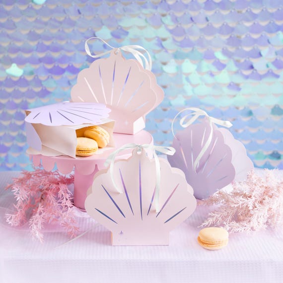 4 Seashell Gift Boxes, Mermaid Themed Party, Seashell Boxes, Kids Birthday, Mermaid Tableware, Mermaid Treats, Under The Sea Gift Bags