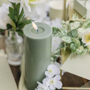 LED Candles in Sage Green, 2 sizes, Sage Green LED Candle, Realistic Looking LED candle, Large Green Candle, Flickering Led Candle, Pillar