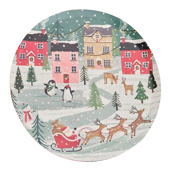 8 Festive Scene Snowglobe Shaped Christmas Paper Plates Christmas Plates Set of 8 Christmas Paltes Merry Christmas Christmas Dinner Etsy