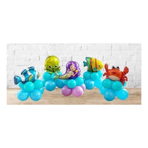 DIY Mini esculturas de globos bajo el mar, colores de su elección, mini globos de papel de aluminio, decoraciones de cumpleaños bajo el mar, globos de peces