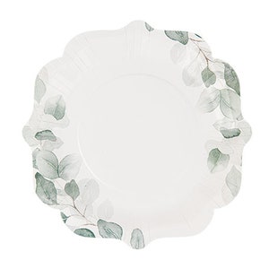 8 Piatti di carta Giardino Botanico, Ø 23 cm, Verde salvia, Baby Shower Botanico, Stoviglie per matrimoni, Piatti di carta eleganti, Stoviglie botaniche