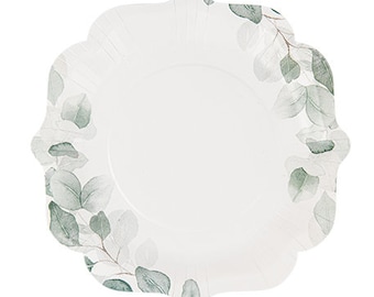 8 Botanical Garden Paper Plates, Ø 23cm, Sage Green, Botanical Baby Shower, Wedding Tableware, Elegant Paper Plates, Botanical Tableware