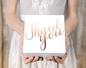 Rose Gold Thank You Boxes - Set of 10 - Rose Gold Gift Boxes - Wedding Gift Boxes - Birthday Cake Boxes - Rose Gold Favour Boxes - Cake Box