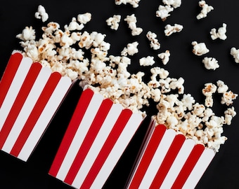 Red Popcorn Boxes - Set of 6 - Red and White Striped Popcorn Boxes - Striped Popcorn Boxes - Red Candy Boxes - Movie Night