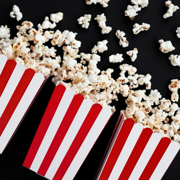 Rote Popcornboxen - 6er Set - Rot-Weiß gestreifte Popcornboxen - Gestreifte Popcornboxen - Rote Süßigkeitsboxen - Filmabend