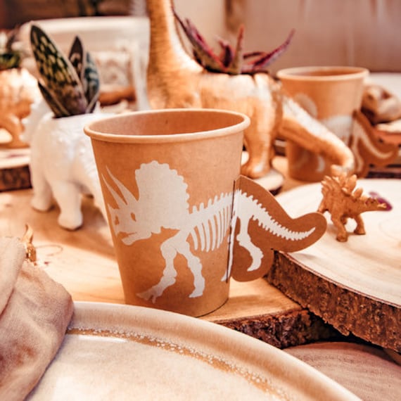 8 Dinosaur Cups with Tail, Triceratops Paper Cups, Kraft Dinosaur Cups, Dinosaur Birthday Party, Dinosaur Tableware, Kraft Cups, Dinosaur